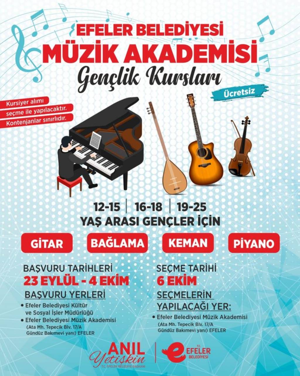 Efeler Belediyesi Müzik Akademisi Gençlik Kursları Başlıyor!